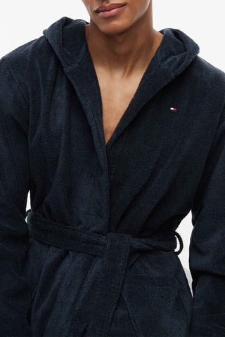 Peignoir à capuche en coton biologique - Bleu marine