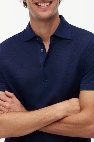 Polo regular en lin - Bleu marine