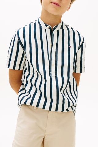 Chemise en lin - Bleu nuit et blanc