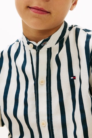 Chemise en lin - Bleu nuit et blanc