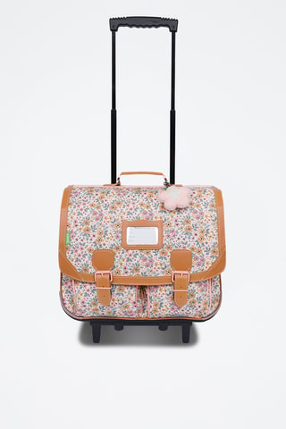 Cartable à roulettes Héloïse - Marron clair et rose