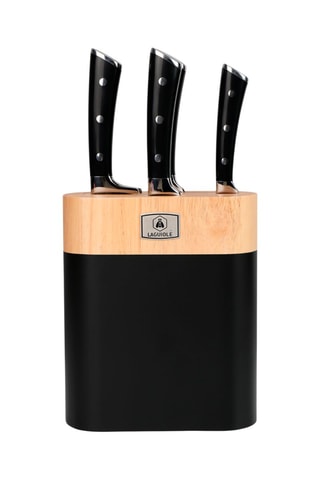 4 cuchillos de acero inoxidable 3CR13 y bloque organizador de madera de hevea