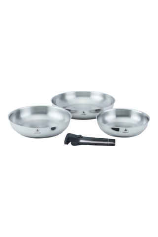 3 sartenes de acero inoxidable 202 y mango extraíble - 20/24/28 cm - 1,25/1,8/2,5 l