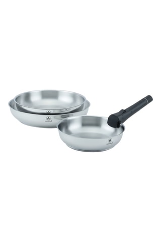 3 sartenes de acero inoxidable 202 y mango extraíble - 20/24/28 cm - 1,25/1,8/2,5 l