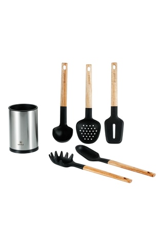5 utensilios de cocina de madera de acacia y silicona