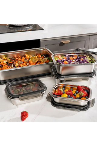 5 fiambreras de acero inoxidable y sin BPA - 2 x 65 cl/2 x 1,3 l/5 l