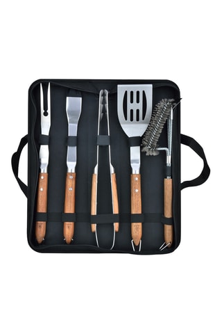 5 utensilios de barbacoa de madera de acacia y acero inoxidable