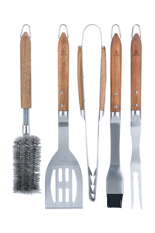 5 utensilios de barbacoa de madera de acacia y acero inoxidable