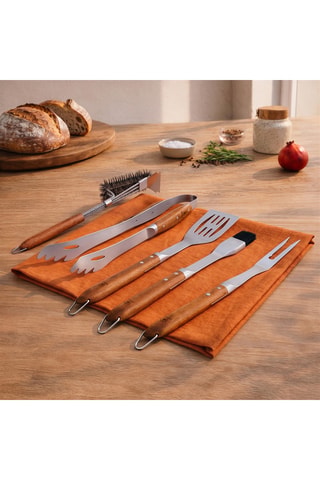 5 utensilios de barbacoa de madera de acacia y acero inoxidable