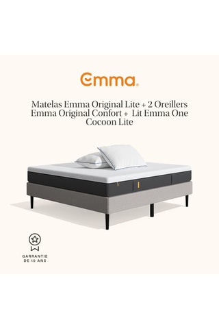 Matelas Emma Original Lite, lit One Cocoon Lite et 2 oreillers Original Confort Thermorégulant