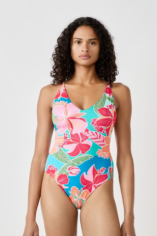 Costume intero Hibiscus - Turchese e verde chiaro