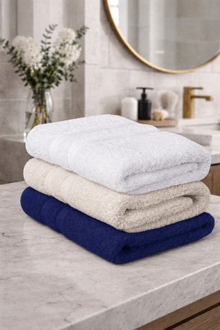 3 toallas de ducha - Beige, blanco y azul oscuro - 50 x 100 cm
