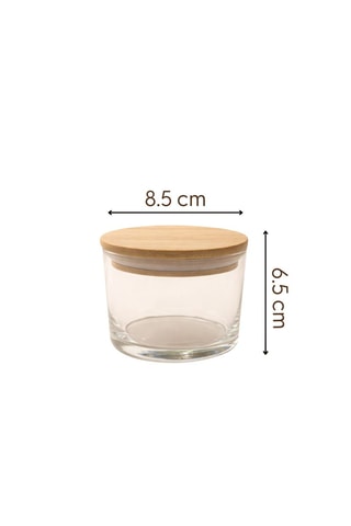 4 recipientes de cristal con tapas de bambú - 18,5 x 18,5 cm