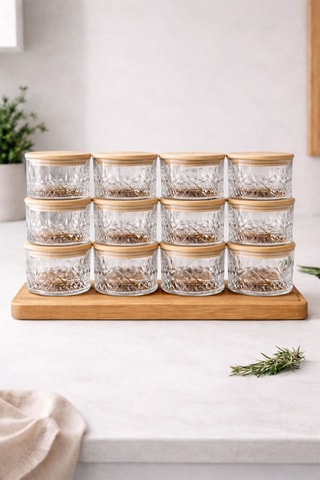 12 recipientes de cristal con tapa de bambú - 26 cl