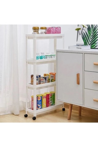 Mesa auxiliar con ruedas - 4 cestas - Blanco