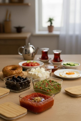 4 fiambreras de cristal con tapas de bambú - 30 cl