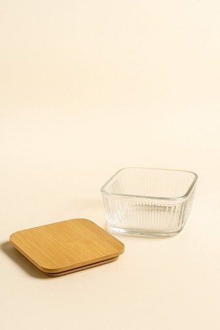 4 fiambreras de cristal con tapas de bambú - 30 cl