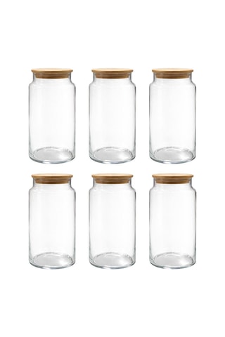 6 recipientes de cristal con tapas de bambú - 140 cl