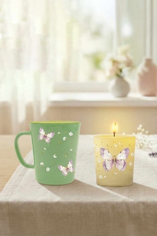 Tazas y vela Butterfly - 3 piezas