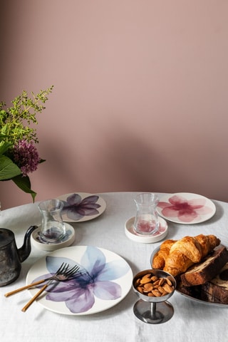 4 platos de postre de porcelana Fleur Blue - 22 cm
