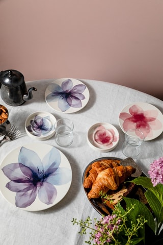 4 platos de postre de porcelana Fleur Blue - 15 cm