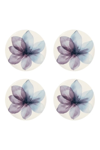 4 platos de postre de porcelana Fleur Blue - 15 cm