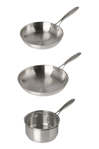 2 padelle da 24 e 28 cm e casseruola da 18 cm in acciaio inox Infinity