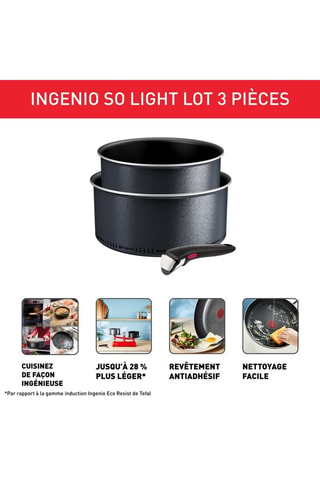 2 casseroles Ingenio So'Light et 1 manche amovible - 18 et 20 cm