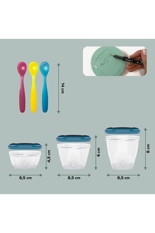 12 tarros graduados sin BPA Babybols y 3 cucharas blandas - 3 x 120 ml, 3 x 180 ml y 6 x 250 ml - Desde recién nacido