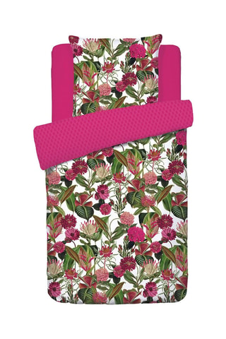 Katoensatijnen Overtrekset 80 Draad/cm² Garden - Fuchsia en Wit