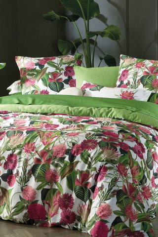 Katoensatijnen Overtrekset 80 Draad/cm² Garden - Lichtgroen en Fuchsia