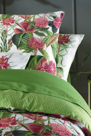 Katoensatijnen Overtrekset 80 Draad/cm² Garden - Lichtgroen en Fuchsia