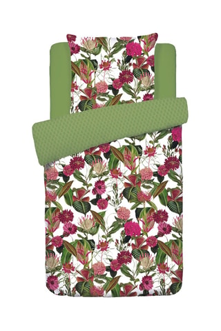 Katoensatijnen Overtrekset 80 Draad/cm² Garden - Lichtgroen en Fuchsia