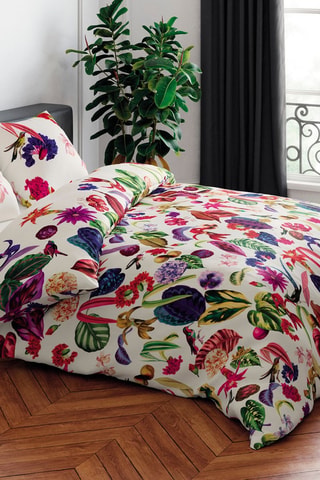 Katoensatijnen Overtrekset 80 Draad/cm² Jardin Floral - Wit en Rood