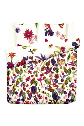 Katoensatijnen Overtrekset 80 Draad/cm² Jardin Floral - Wit en Rood