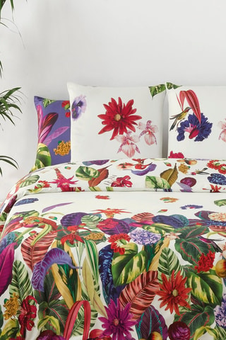 Katoensatijnen Overtrekset 80 Draad/cm² Jardin Tropical - Wit en Rood
