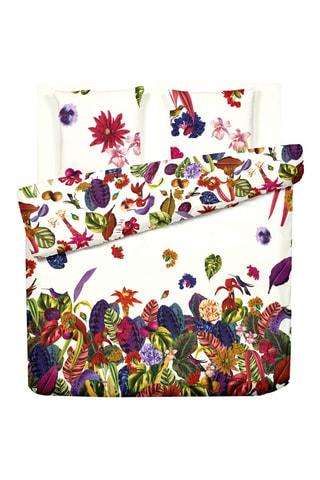 Katoensatijnen Overtrekset 80 Draad/cm² Jardin Tropical - Wit en Rood