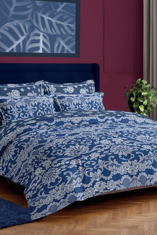Katoensatijnen Laken 80 Draad/cm² Passementerie - Marineblauw
