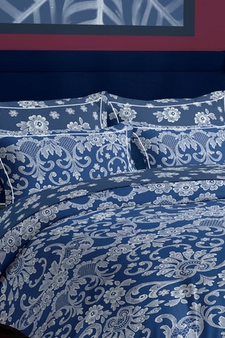 Katoensatijnen Laken 80 Draad/cm² Passementerie - Marineblauw