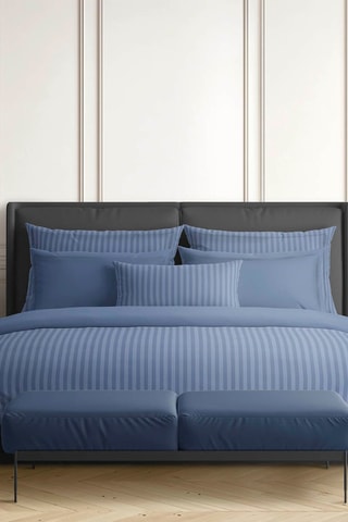 Katoensatijnen Laken 80 Draad/cm² Dobby Stripe Woven - Marineblauw