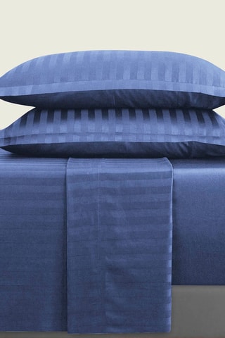 Katoensatijnen Overtrekset 80 Draad/cm² Dobby stripe woven - Kobaltblauw