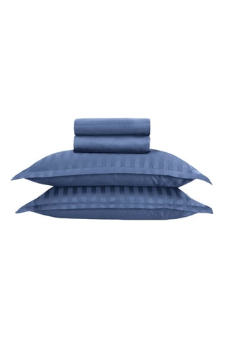 Katoensatijnen Overtrekset 80 Draad/cm² Dobby stripe woven - Kobaltblauw