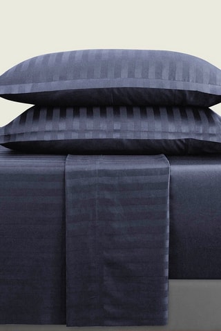 Katoensatijnen Overtrekset 80 Draad/cm² Dobby stripe woven - Marineblauw