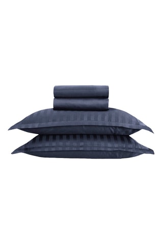 Katoensatijnen Overtrekset 80 Draad/cm² Dobby stripe woven - Marineblauw