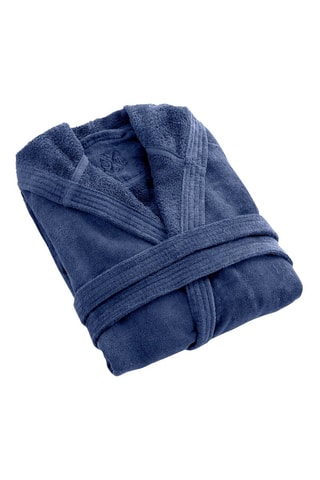 Velours Badjas met Capuchon - Marineblauw