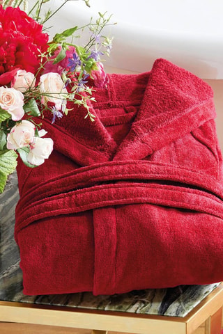 Velours Badjas met Capuchon - Bordeauxrood