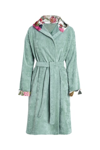 Velours Badjas met Capuchon - Zeegroen