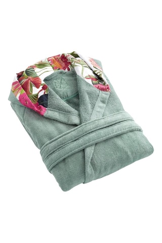 Velours Badjas met Capuchon - Zeegroen