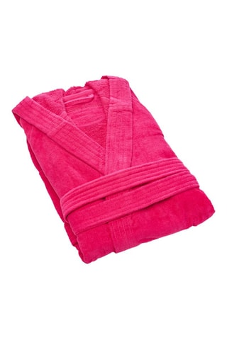 Velours Badjas met Capuchon Uni - Fuchsia