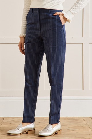 Pantalón recto de lino - Azul marino